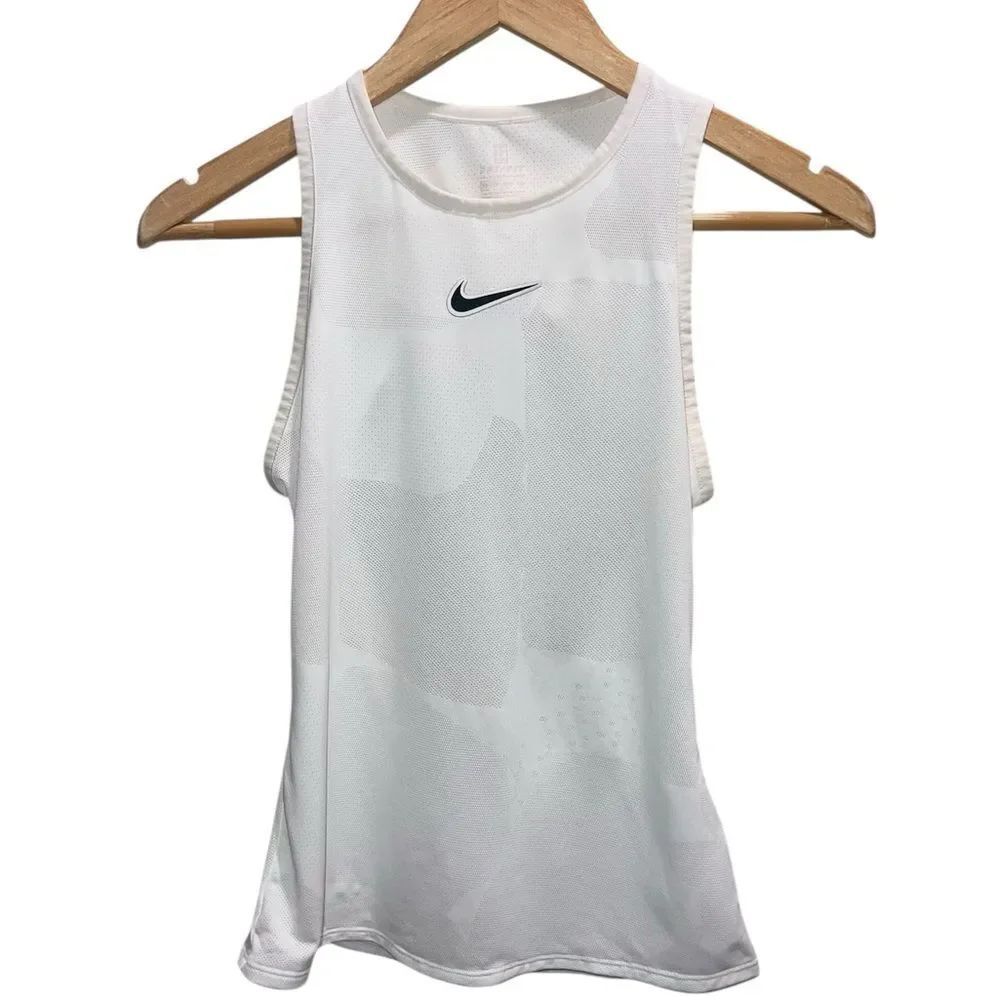 Nike Dri-FIT White Camo Open Back Tank Top XS Mesh Athletic Workout Top